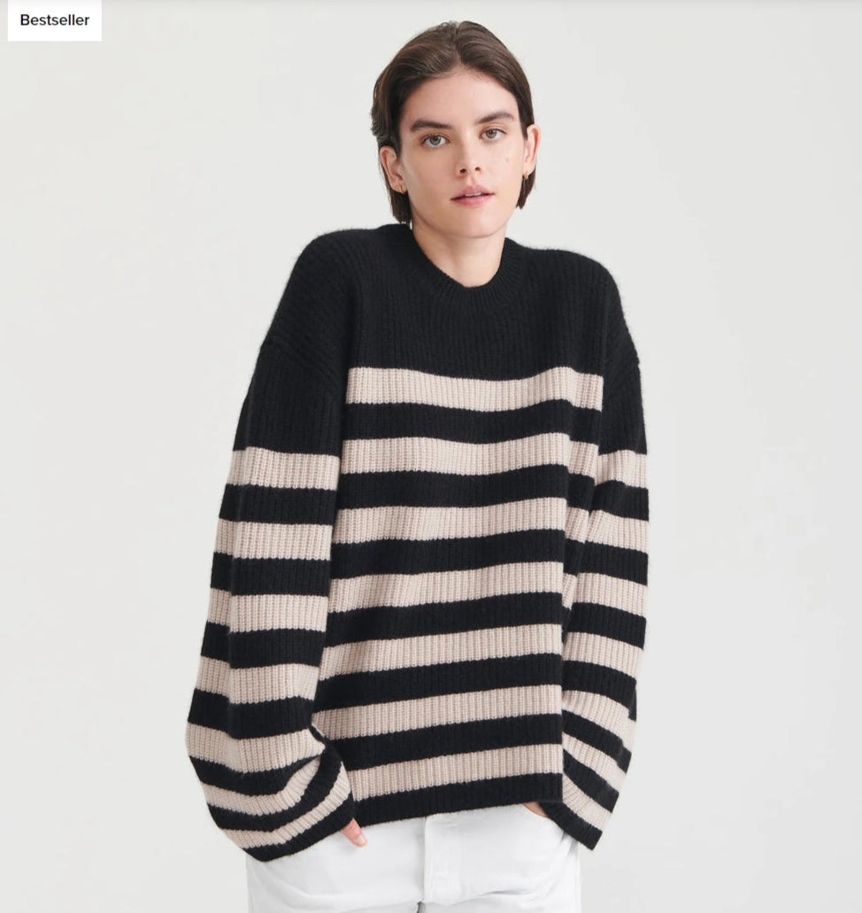 Super Luxe Cashmere Striped Crewneck