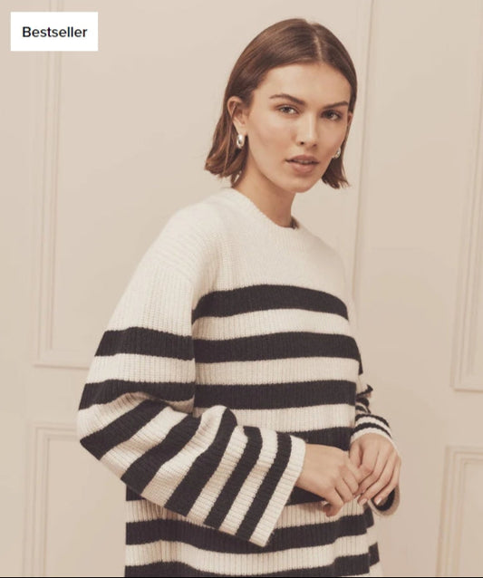 Super Luxe Cashmere Striped Crewneck